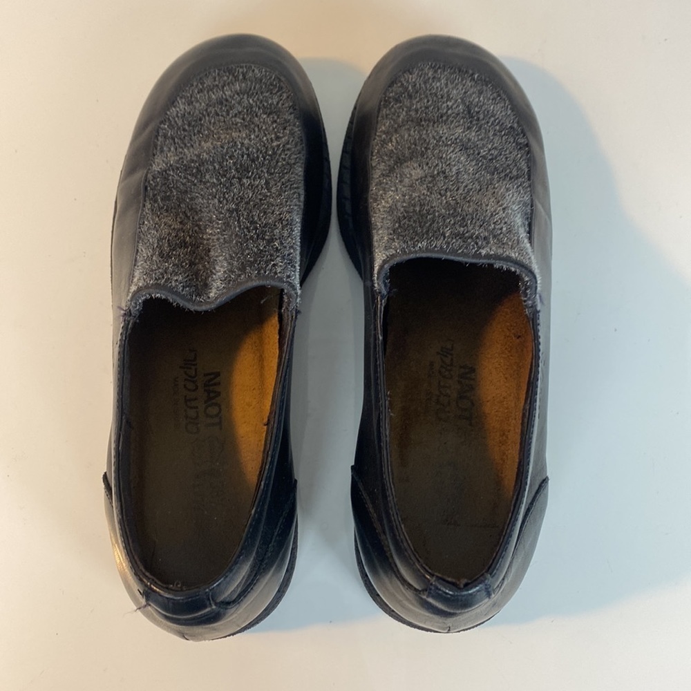 Naot Black Leather Mixed Media Chunky Loafer w/ Gray Fabric Detail Size EU 38.5 - Picture 8 of 16